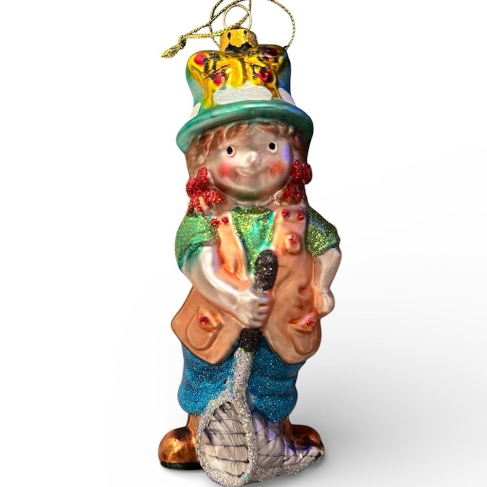 Fisherman Blown Glass Christmas Ornament Trout Creel Catch of Day Fish